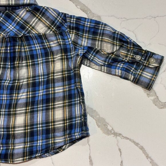 The Children’s Place Boys Blue Flannel Plaid Button Down Dress Shirt 6-9 Months - Picture 9 of 15